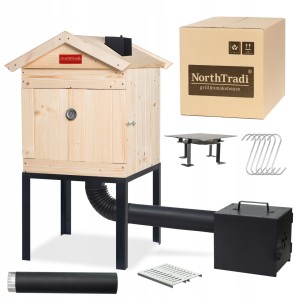 Wędzarnia Ogrodowa Drewniana Zestaw Palenisko XL Haki Rury Metalowy Komin