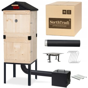 XXL Wędzarnia Ogrodowa Drewniana Zestaw Palenisko XL Haki Rury PRODUCENT
