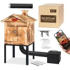 Wędzarnia Ogrodowa Drewniana Wędzok Zestaw Palenisko Haki Rury NorthTradi